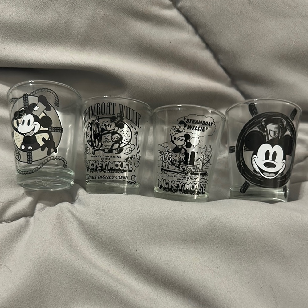 Disney Mickey Mouse Steamboat Willie Shot Glass Set - Black and White